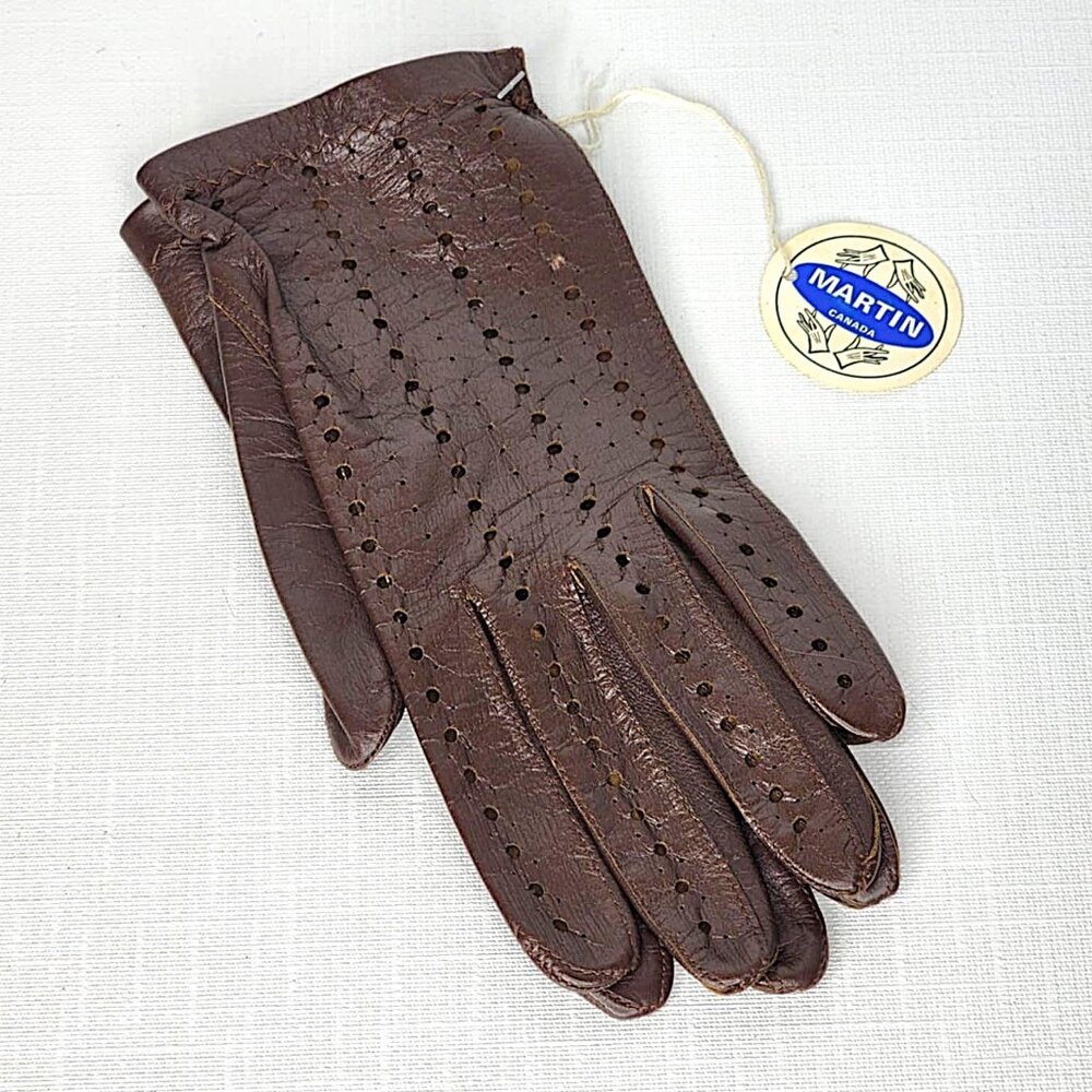 Vintage brown perforated leather gloves